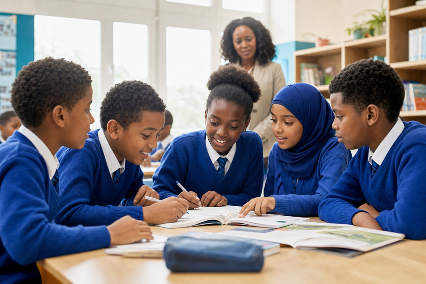 Yahaya students studying together in class